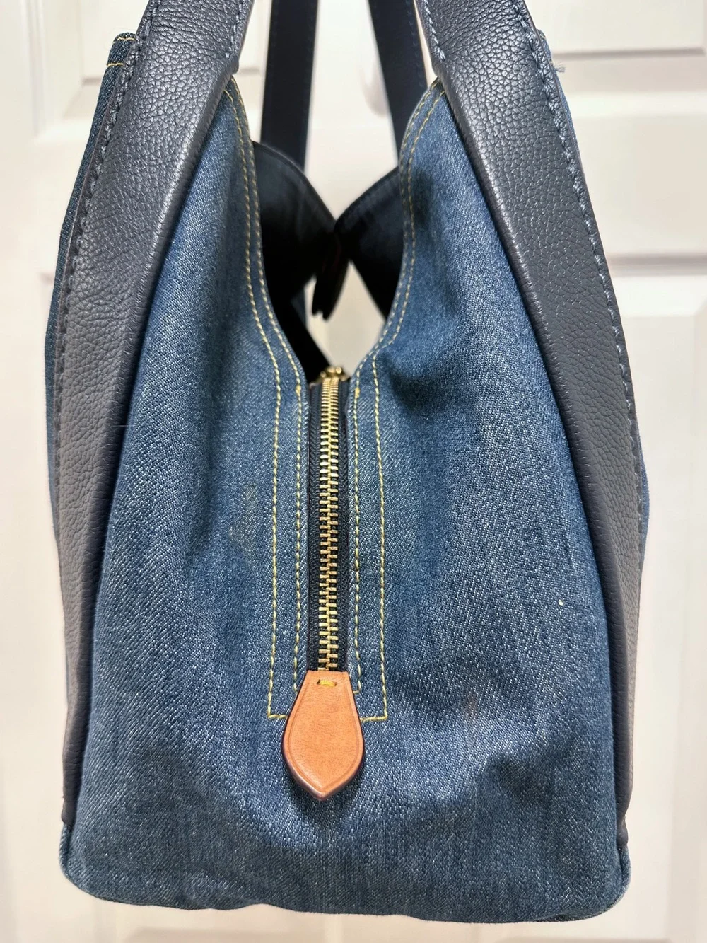 Coach Hadley Denim Hobo Large Shoulder Bag Blue Denim Leather Trim